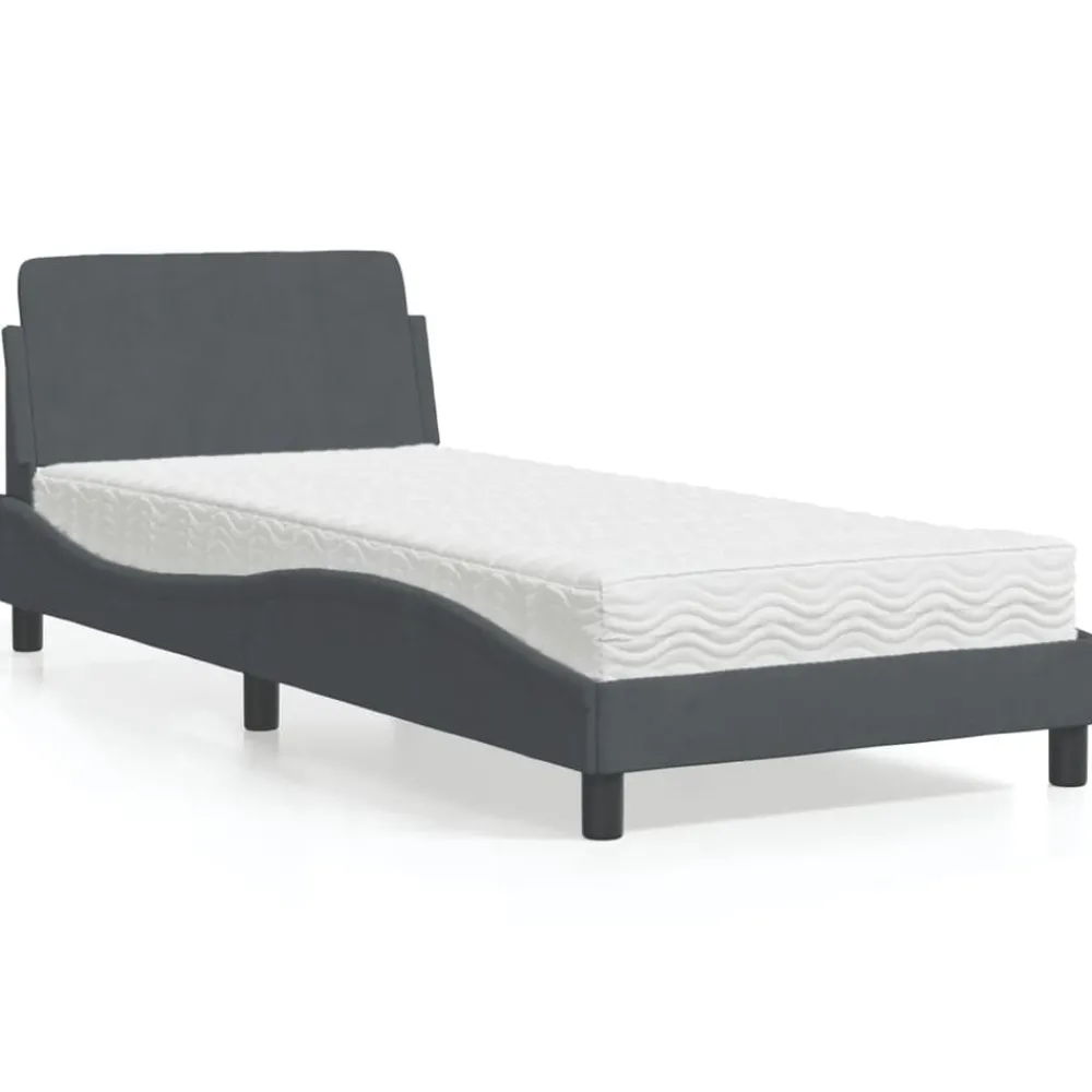 Bedden & Accessoires*vidaXL Bed met matras "Dover" fluweel 80x200 cm Donkergrijs