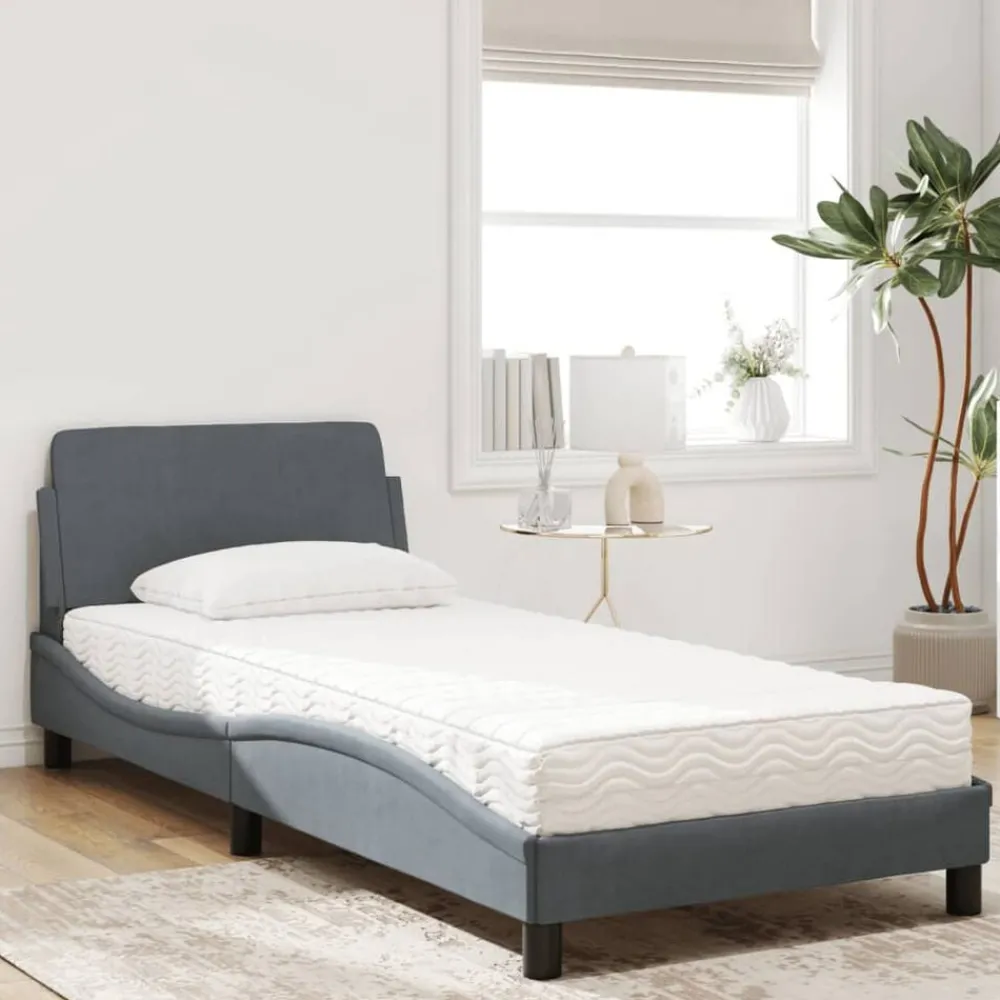 Bedden & Accessoires*vidaXL Bed met matras "Dover" fluweel 80x200 cm Donkergrijs