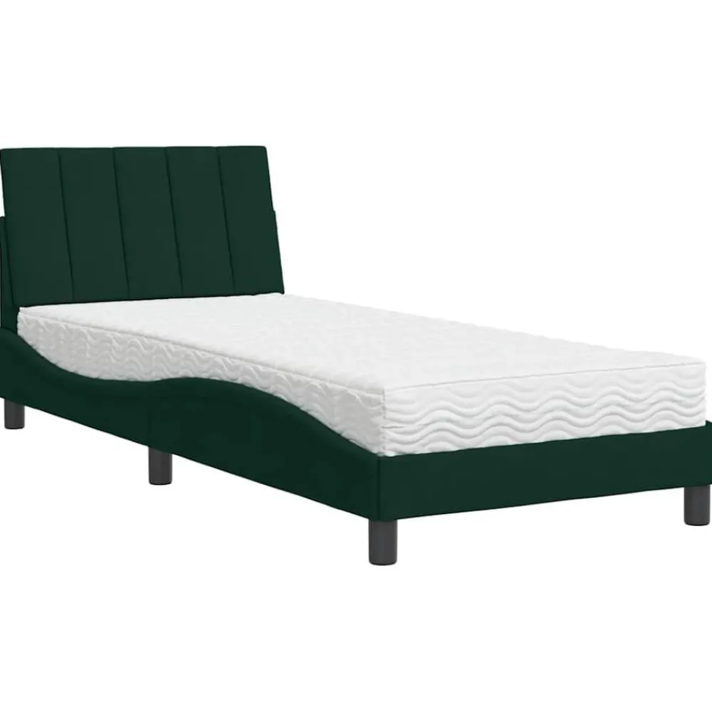 Bedden & Accessoires*vidaXL Bed met matras "Hanko" fluweel 80x200 cm Donkergroen
