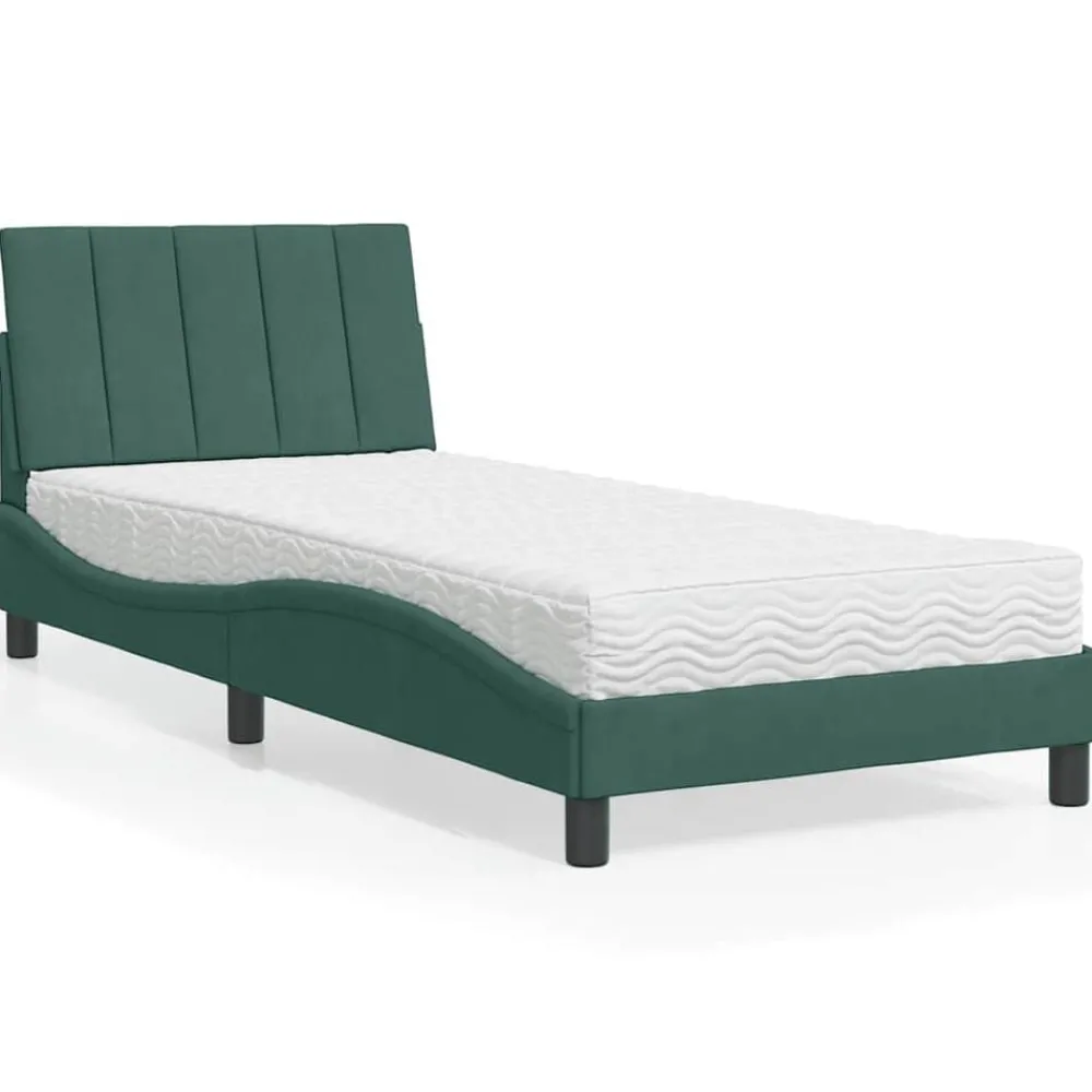 Bedden & Accessoires*vidaXL Bed met matras "Hanko" fluweel 80x200 cm Donkergroen