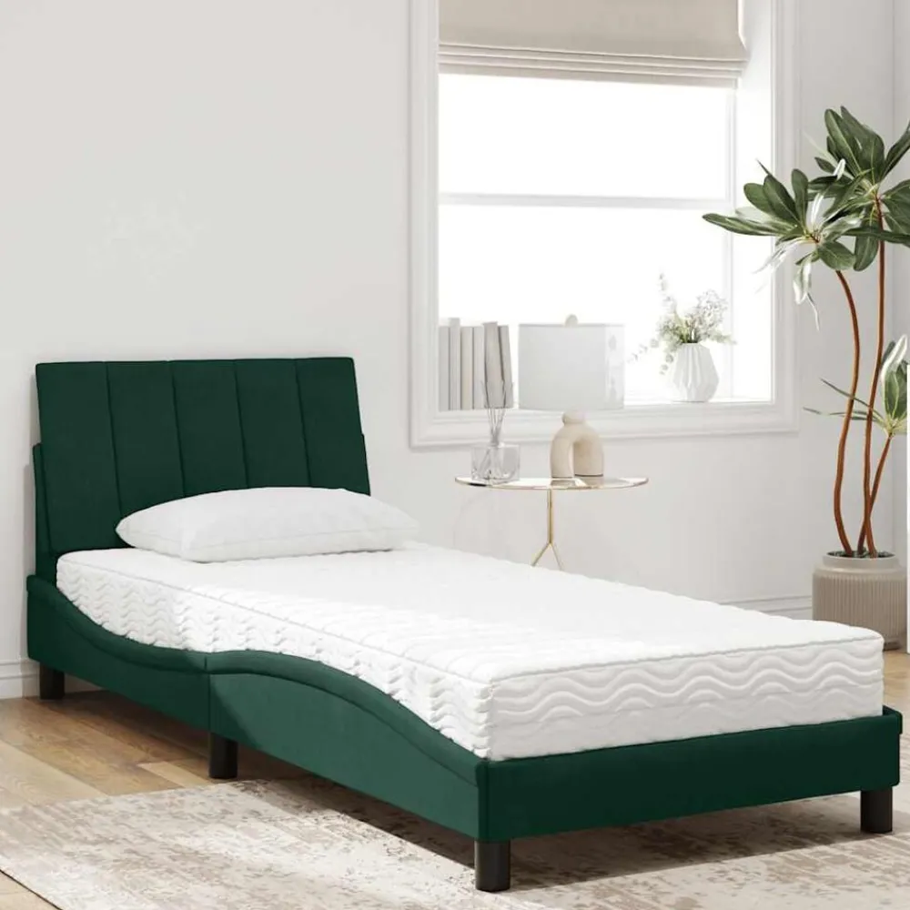 Bedden & Accessoires*vidaXL Bed met matras "Hanko" fluweel 80x200 cm Donkergroen