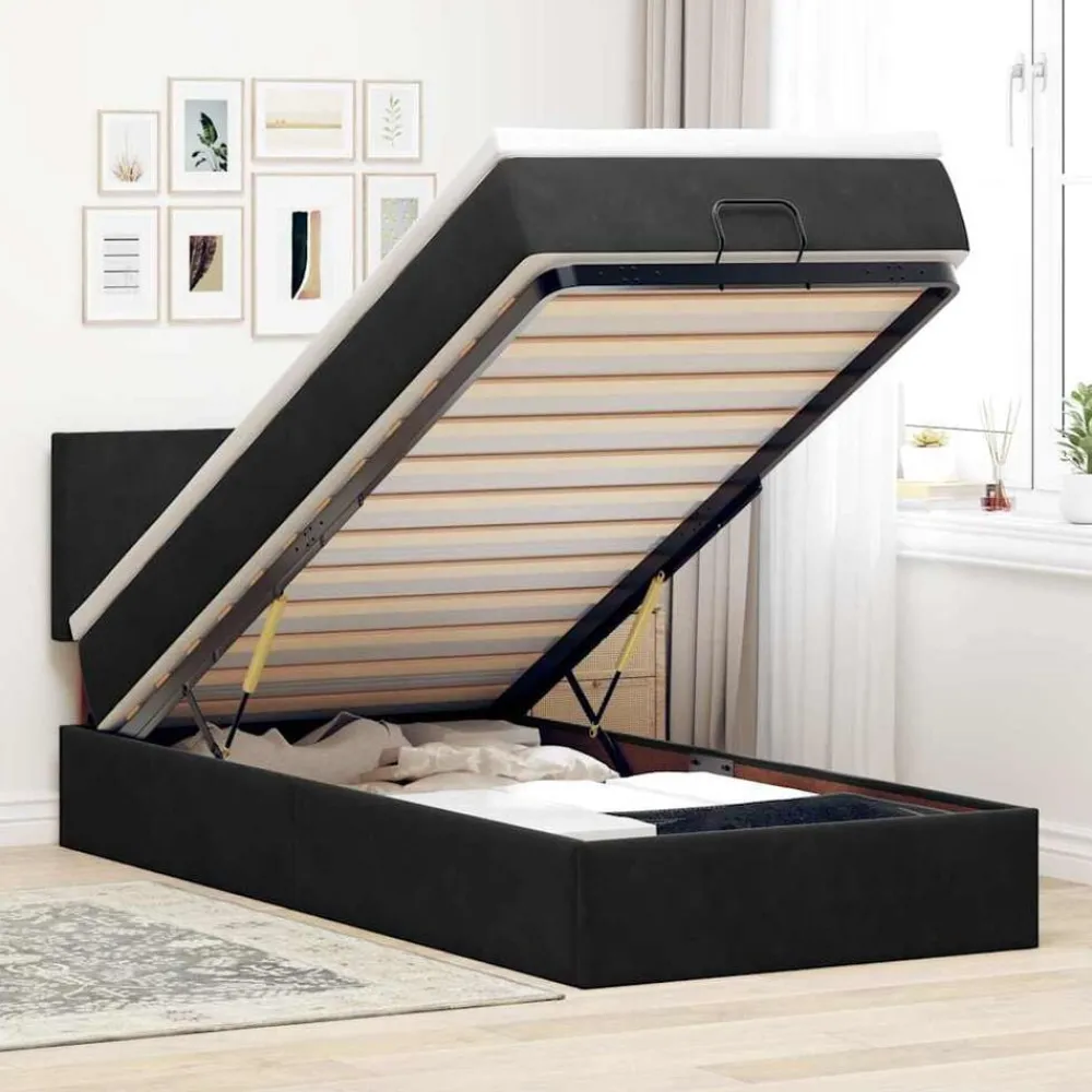 Bedden & Accessoires*vidaXL Bed poef met matras en LED's 80x200 cm fluweel Zwart