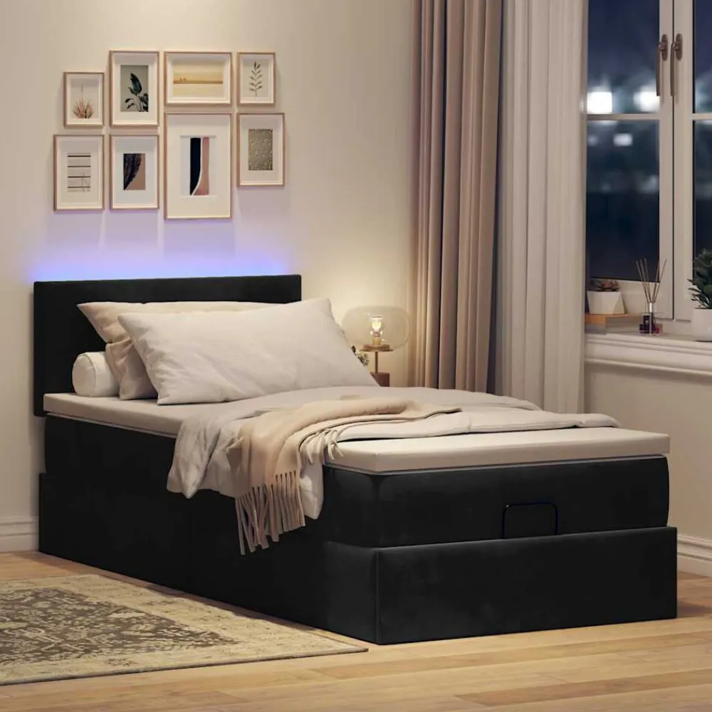 Bedden & Accessoires*vidaXL Bed poef met matras en LED's 80x200 cm fluweel Zwart