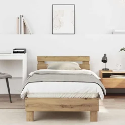 Bedden & Accessoires*vidaXL Bedframe Artisan Eiken 203 x 95 x 70 cm Bewerkt hout artisanaal eikenkleurig