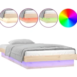 Bedden & Accessoires*vidaXL Bedframe LED massief hout 90x200 cm Naturel