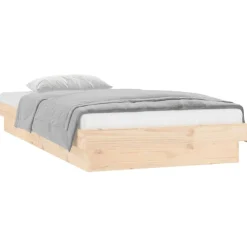 Bedden & Accessoires*vidaXL Bedframe LED massief hout 90x200 cm Naturel