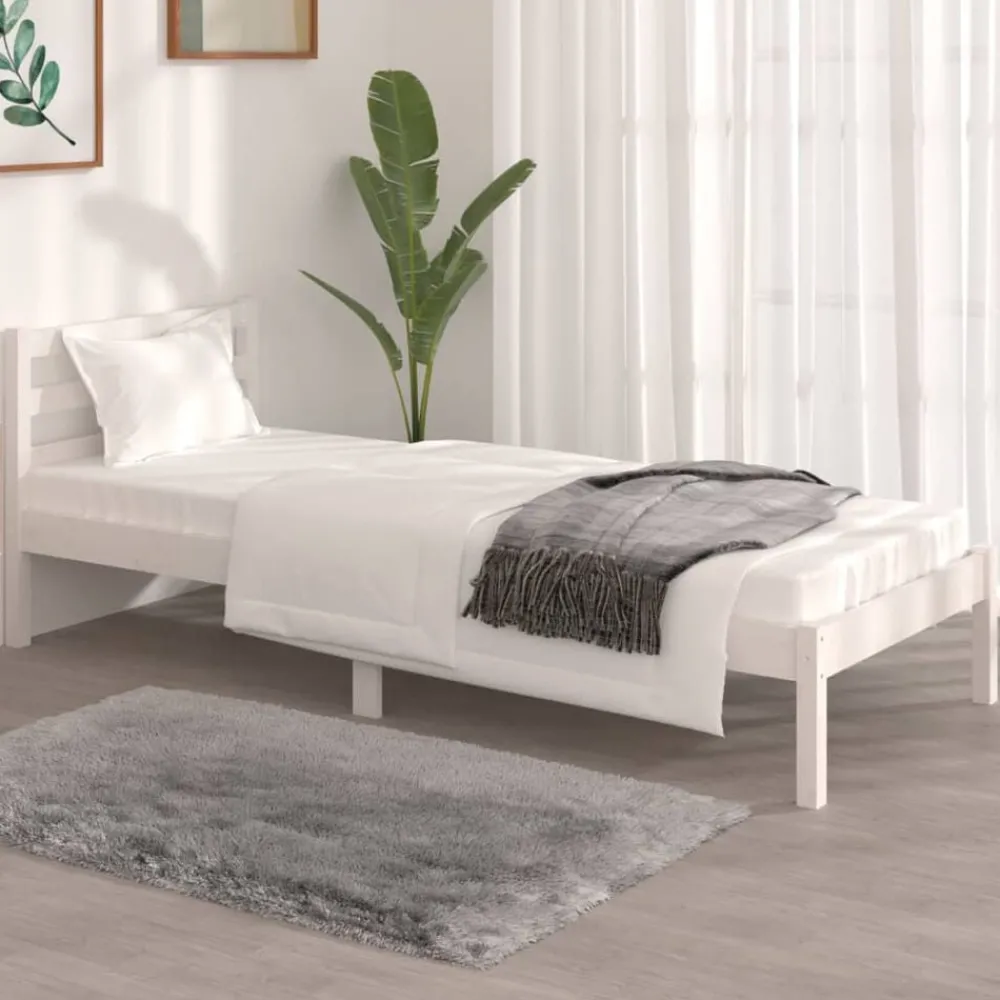 Bedden & Accessoires*vidaXL Bedframe massief grenenhout 75x190 cm Wit