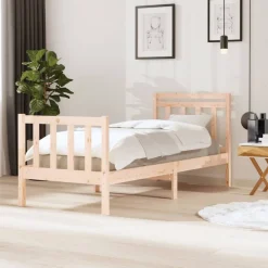 Bedden & Accessoires*vidaXL Bedframe massief hout 75x190 cm Naturel