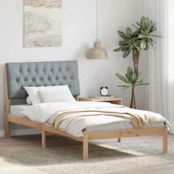 Bedden & Accessoires*vidaXL Bedframe met Gevoerd Hoofdgedeelte Bruin 100 x 200 cm Bruin en lichtgrijs