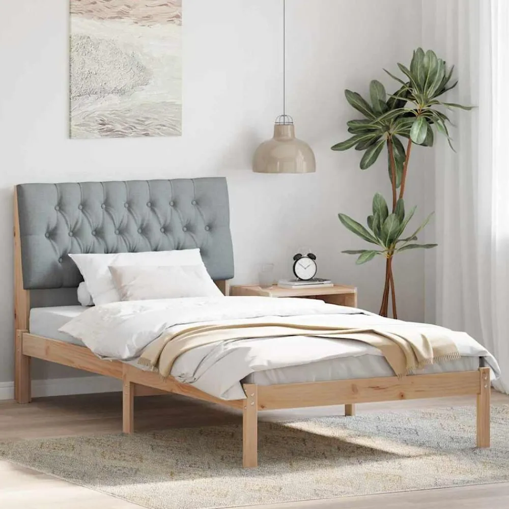 Bedden & Accessoires*vidaXL Bedframe met Gevoerd Hoofdgedeelte Bruin 100 x 200 cm Bruin en lichtgrijs