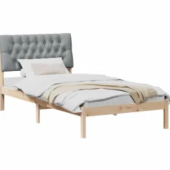 Bedden & Accessoires*vidaXL Bedframe met Gevoerd Hoofdgedeelte Bruin 100 x 200 cm Bruin en lichtgrijs