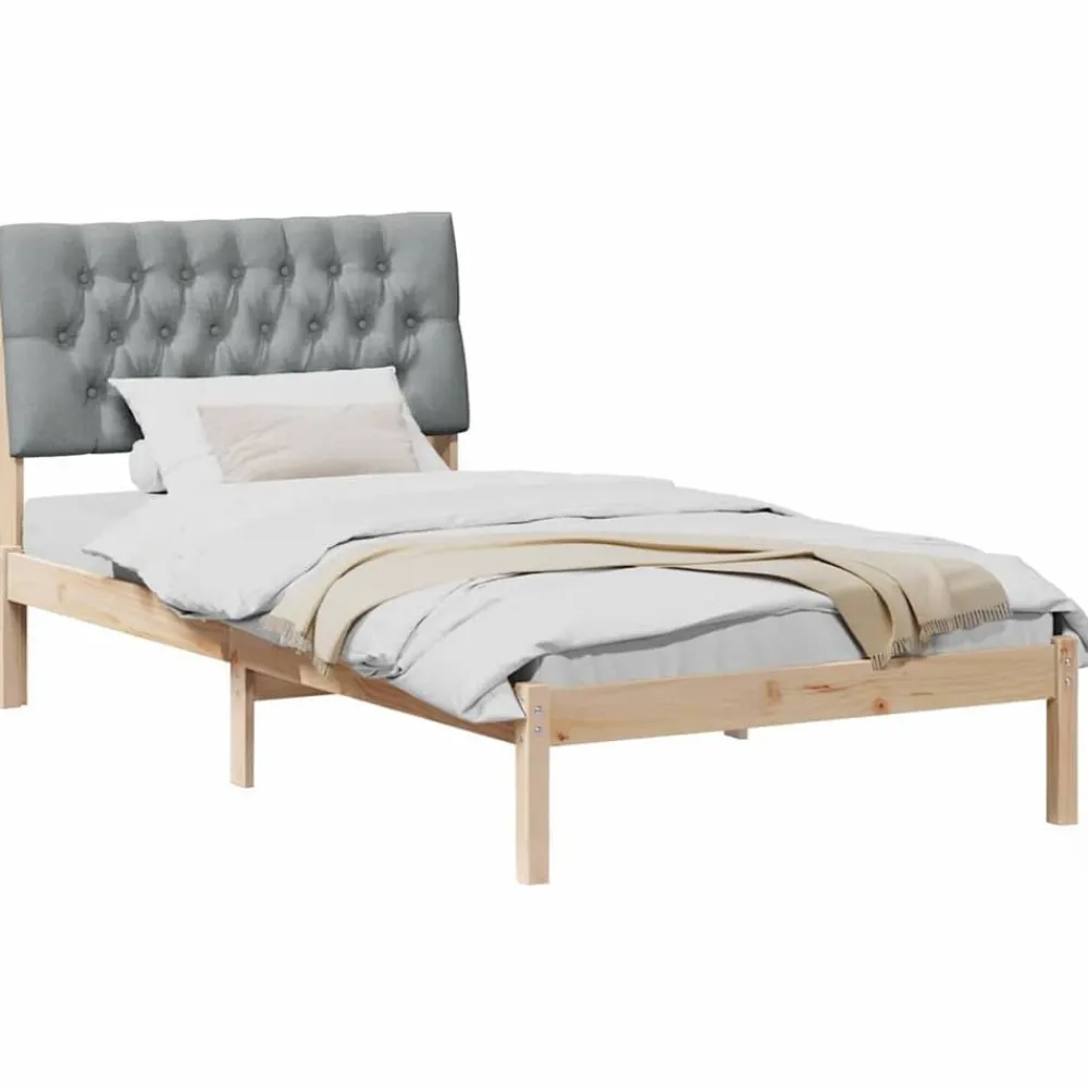 Bedden & Accessoires*vidaXL Bedframe met Gevoerd Hoofdgedeelte Bruin 100 x 200 cm Bruin en lichtgrijs