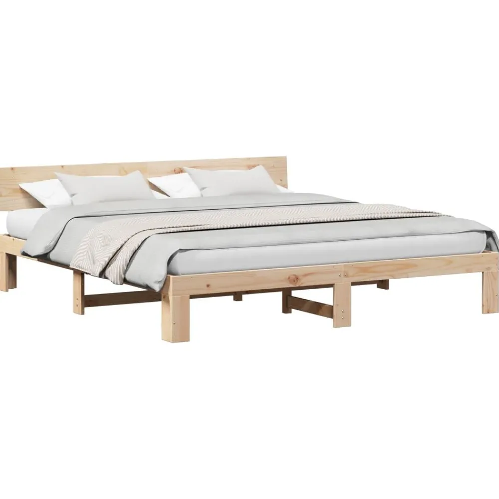 Bedden & Accessoires*vidaXL Bedframe met hoofdeinde 200 x 200 cm Massief grenenhout Naturel