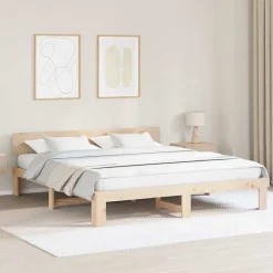 Bedden & Accessoires*vidaXL Bedframe met hoofdeinde 200 x 200 cm Massief grenenhout Naturel