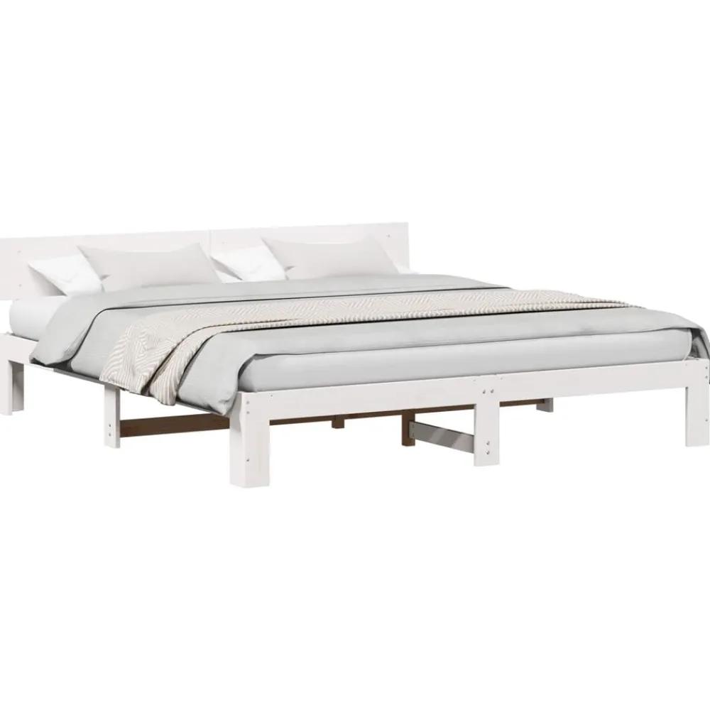 Bedden & Accessoires*vidaXL Bedframe met hoofdeinde 200 x 200 cm Massief grenenhout Wit