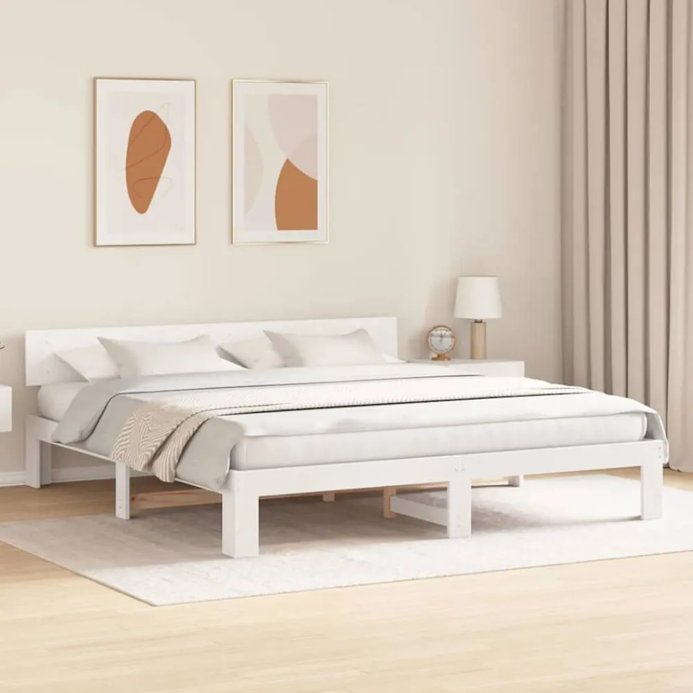 Bedden & Accessoires*vidaXL Bedframe met hoofdeinde 200 x 200 cm Massief grenenhout Wit