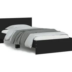 Bedden & Accessoires*vidaXL Bedframe met hoofdbord bewerkt hout 100x200 cm Zwart