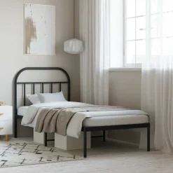 Bedden & Accessoires*vidaXL Bedframe met hoofdbord metaal 90x200 cm Zwart