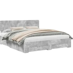 Meubelsets*vidaXL Bedframe met hoofdeinde Beton Grijs 200 x 200 cm Bewerkt hout Betongrijs