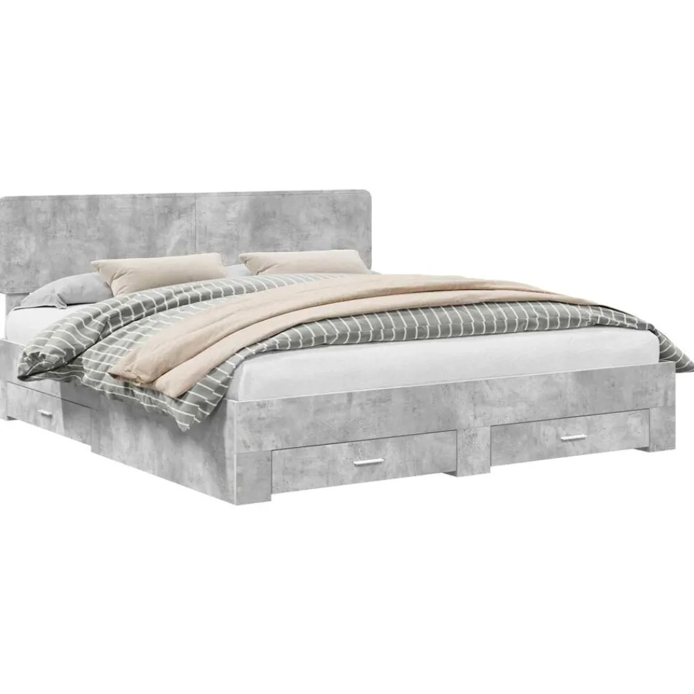 Meubelsets*vidaXL Bedframe met hoofdeinde Beton Grijs 200 x 200 cm Bewerkt hout Betongrijs