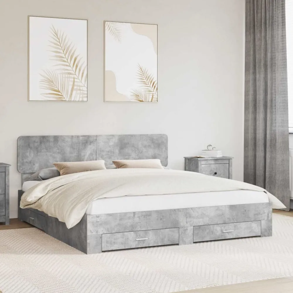 Meubelsets*vidaXL Bedframe met hoofdeinde Beton Grijs 200 x 200 cm Bewerkt hout Betongrijs
