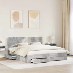 Meubelsets*vidaXL Bedframe met hoofdeinde Beton Grijs 200 x 200 cm Bewerkt hout Betongrijs