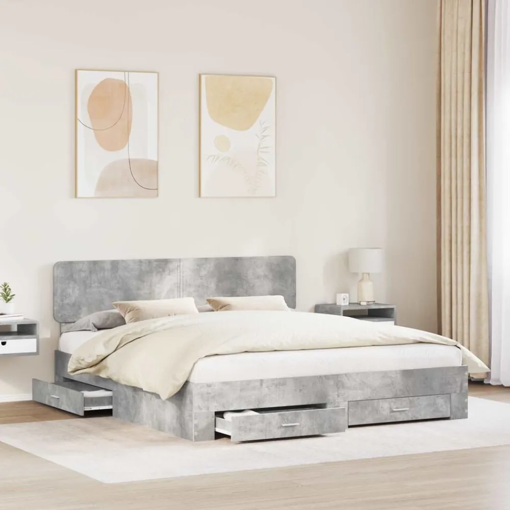 Meubelsets*vidaXL Bedframe met hoofdeinde Beton Grijs 200 x 200 cm Bewerkt hout Betongrijs