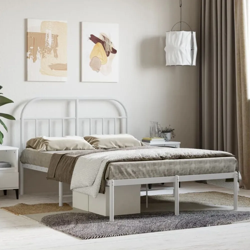Bedden & Accessoires*vidaXL Bedframe met hoofdbord metaal 120x200 cm Wit