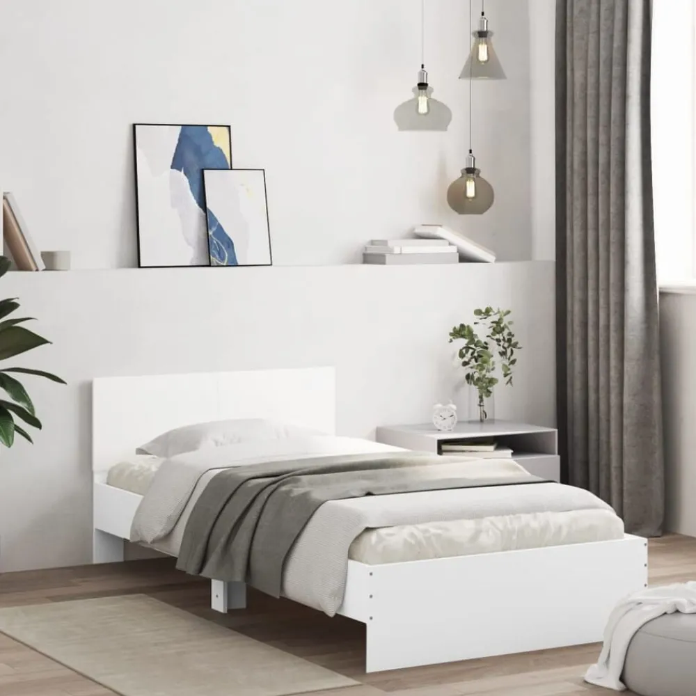 Bedframe met hoofdbord bewerkt hout 100x200 cm>vidaXL Best