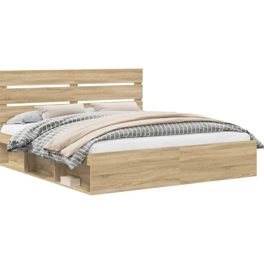 Bedframe met hoofdeinde Sonoma 200 x 200 cm Massief grenenhout>vidaXL Clearance