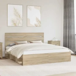 Bedframe met hoofdeinde Sonoma 200 x 200 cm Massief grenenhout>vidaXL Clearance