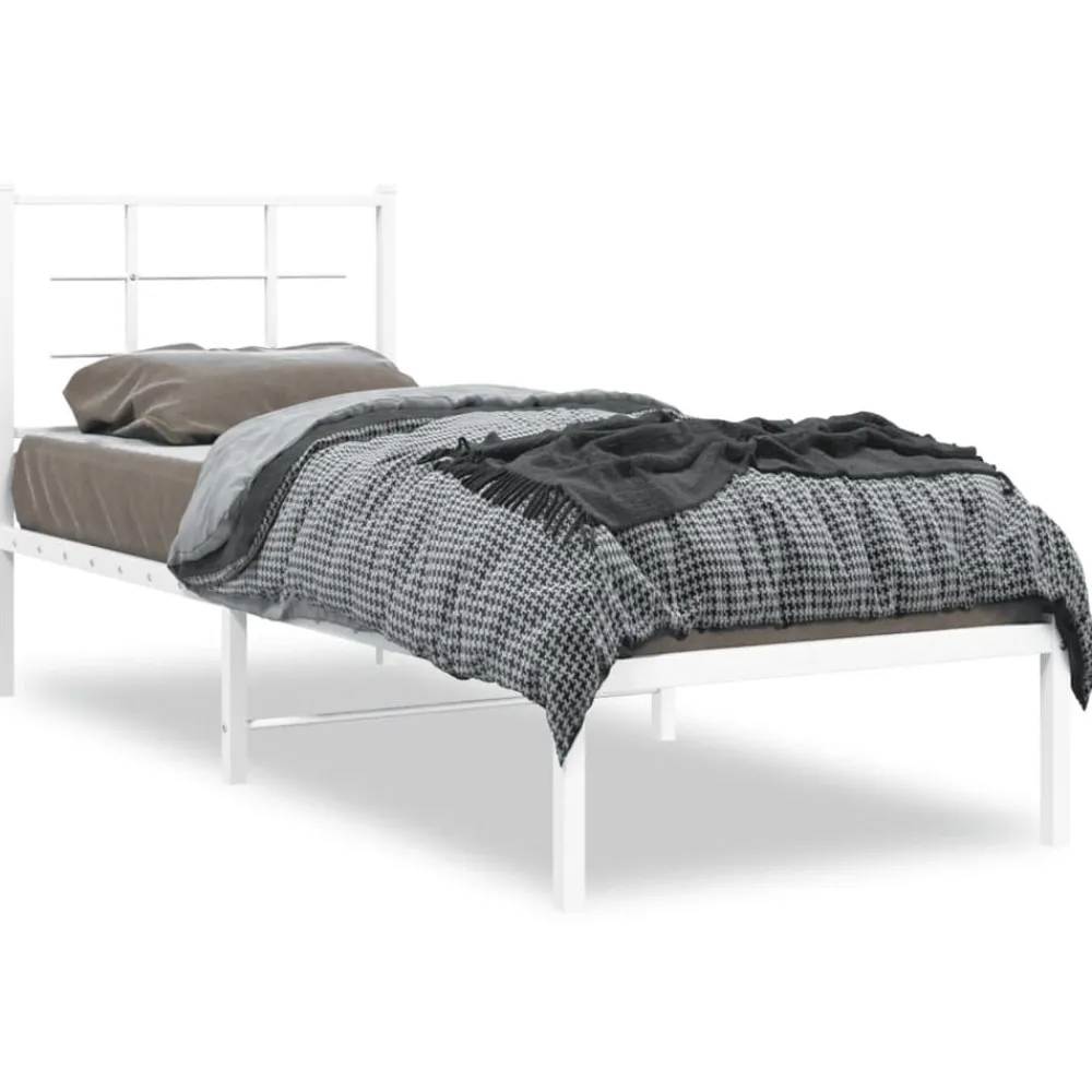Bedden & Accessoires*vidaXL Bedframe met hoofdbord zonder matras metaal 75x190 cm Wit