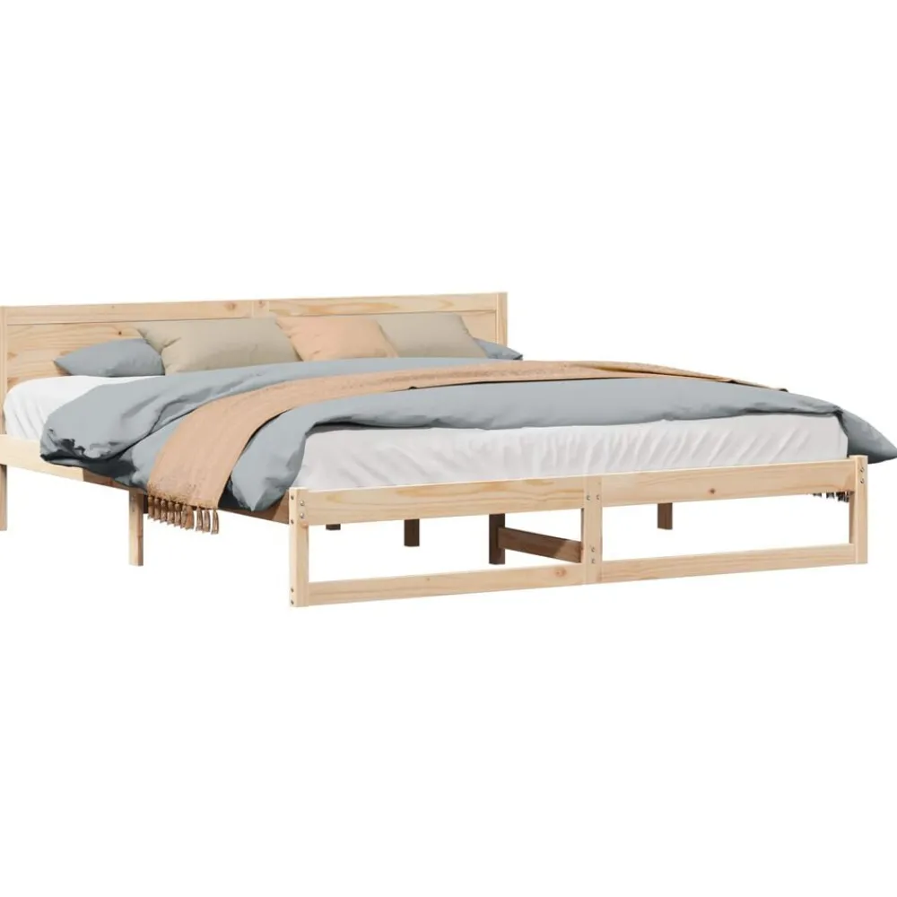 Bedden & Accessoires*vidaXL Bedframe met hoofdeinde 200 x 200 cm Massief grenenhout Naturel