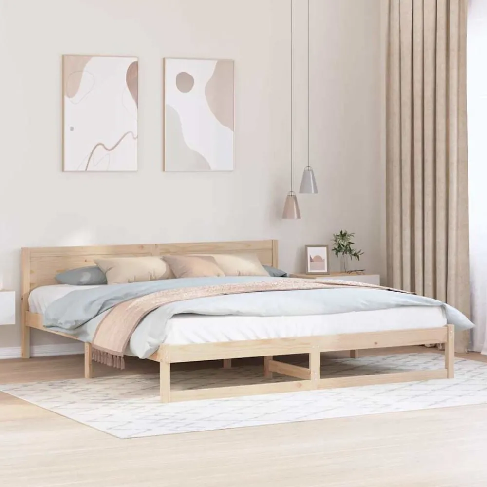 Bedden & Accessoires*vidaXL Bedframe met hoofdeinde 200 x 200 cm Massief grenenhout Naturel
