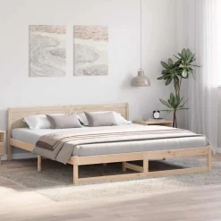 Bedden & Accessoires*vidaXL Bedframe met hoofdeinde 200 x 200 cm Massief grenenhout Naturel
