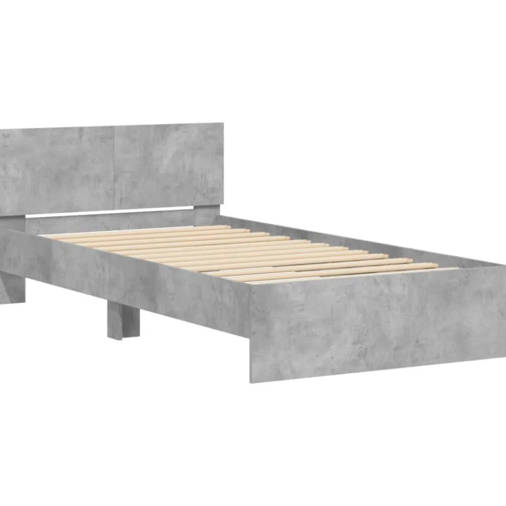 Bedden & Accessoires*vidaXL Bedframe met hoofdeinde bewerkt hout 100x200 cm Betongrijs