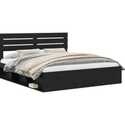 Bedden & Accessoires*vidaXL Bedframe met hoofdeinde Zwart 200 x 200 cm Massief grenenhout Zwart eiken