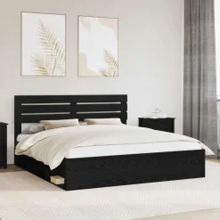 Bedden & Accessoires*vidaXL Bedframe met hoofdeinde Zwart 200 x 200 cm Massief grenenhout Zwart eiken