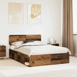 Bedframe met hoofdeinde Oudhout 150 x 200 cm Massief grenenhout>vidaXL Hot