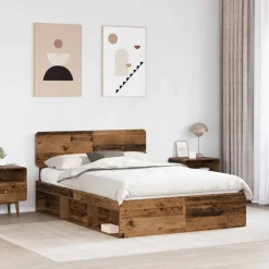 Bedframe met hoofdeinde Oudhout 150 x 200 cm Massief grenenhout><noscript><img width=