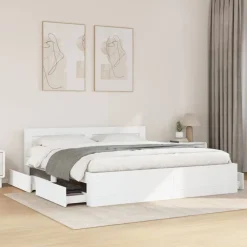 Bedden & Accessoires*vidaXL Bedframe met hoofdeinde zonder matras 200x200 cm Wit