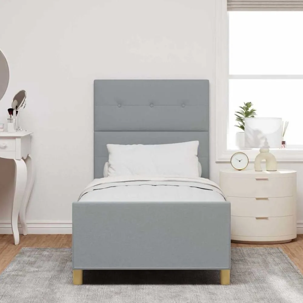Bedden & Accessoires*vidaXL Bedframe met hoofdeinde 80 x 200 cm Stof Lichtgrijs