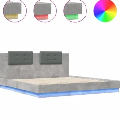 Bedden & Accessoires*vidaXL Bedframe met hoofdbord en LED-verlichting 200x200 cm Betongrijs