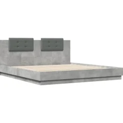 Bedden & Accessoires*vidaXL Bedframe met hoofdbord en LED-verlichting 200x200 cm Betongrijs