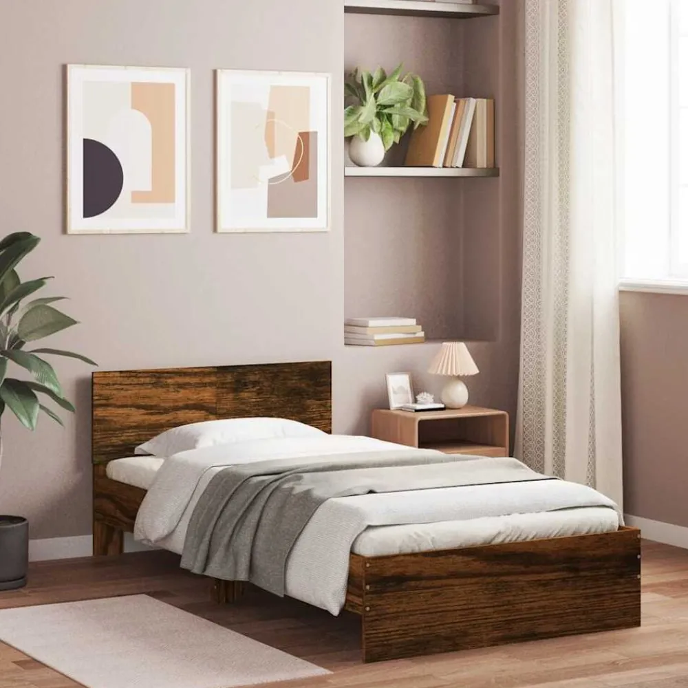 Bedframe met hoofdeinde bewerkt hout 100x200 cm>vidaXL Best