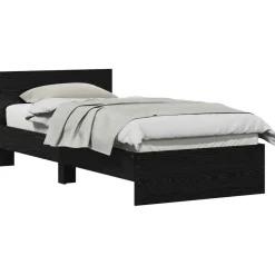 Bedden & Accessoires*vidaXL Bedframe met hoofdeinde 90 x 200 cm Bewerkt hout Zwart eiken