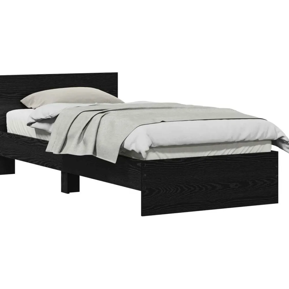 Bedden & Accessoires*vidaXL Bedframe met hoofdeinde 90 x 200 cm Bewerkt hout Zwart eiken