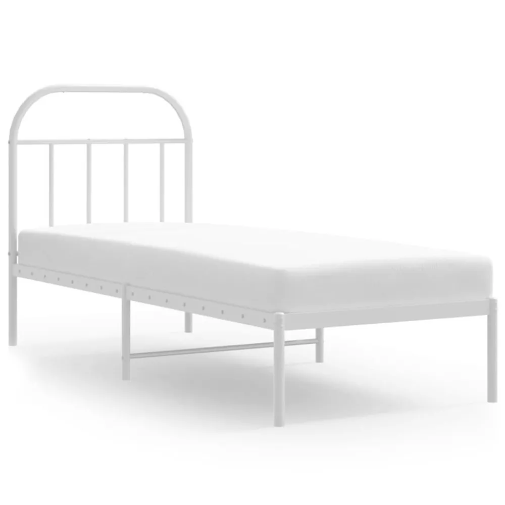 Bedden & Accessoires*vidaXL Bedframe met hoofdbord zonder matras metaal 75x190 cm Wit