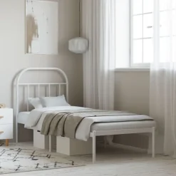 Bedden & Accessoires*vidaXL Bedframe met hoofdbord zonder matras metaal 75x190 cm Wit