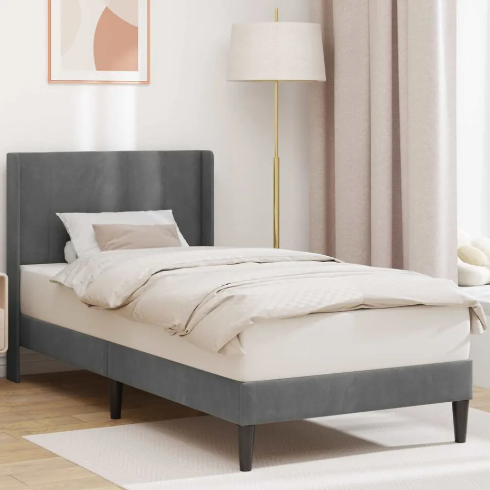 Bedden & Accessoires*vidaXL Bedframe met hoofdeinde 80 x 200 cm Fluweel Donkergrijs